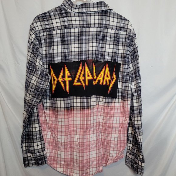 Def Leppard Ombre Bleached Upcycle Flannel Shirt Size Large US Polo Assn - Picture 1 of 7